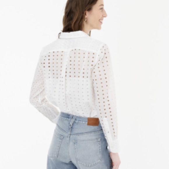 J CREW WOMENS WHITE EYELET BUTTON UP SHIRT BLOUSE 6 LONG SLEEVE - Picture 7 of 7